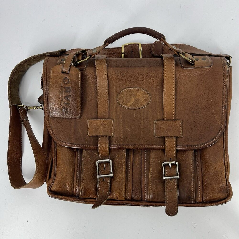 Vintage Orvis Bag Gokey Brown Leather Briefcase Messenger USA Made 90s Patina